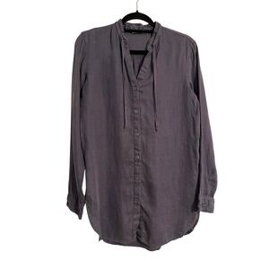 PERUVIAN CONNECTION Linen Button Down Tunic Shirt Slate Blue Women's Medium
